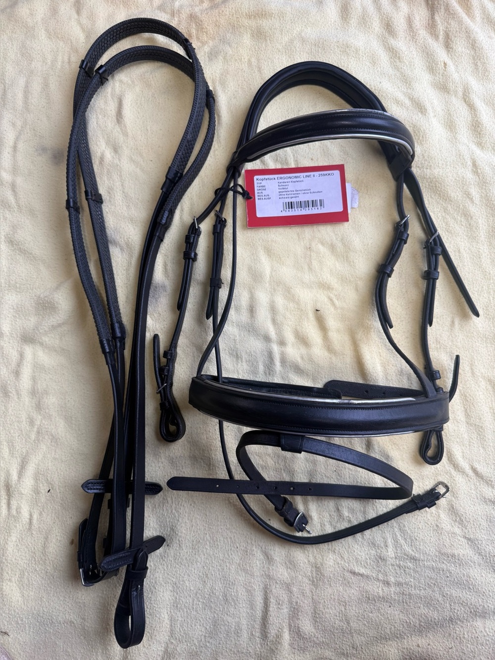 Black and silver cob bridle and reins